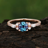 Round Cut Alexandrite Engagement Ring Cluster Anniversary Ring